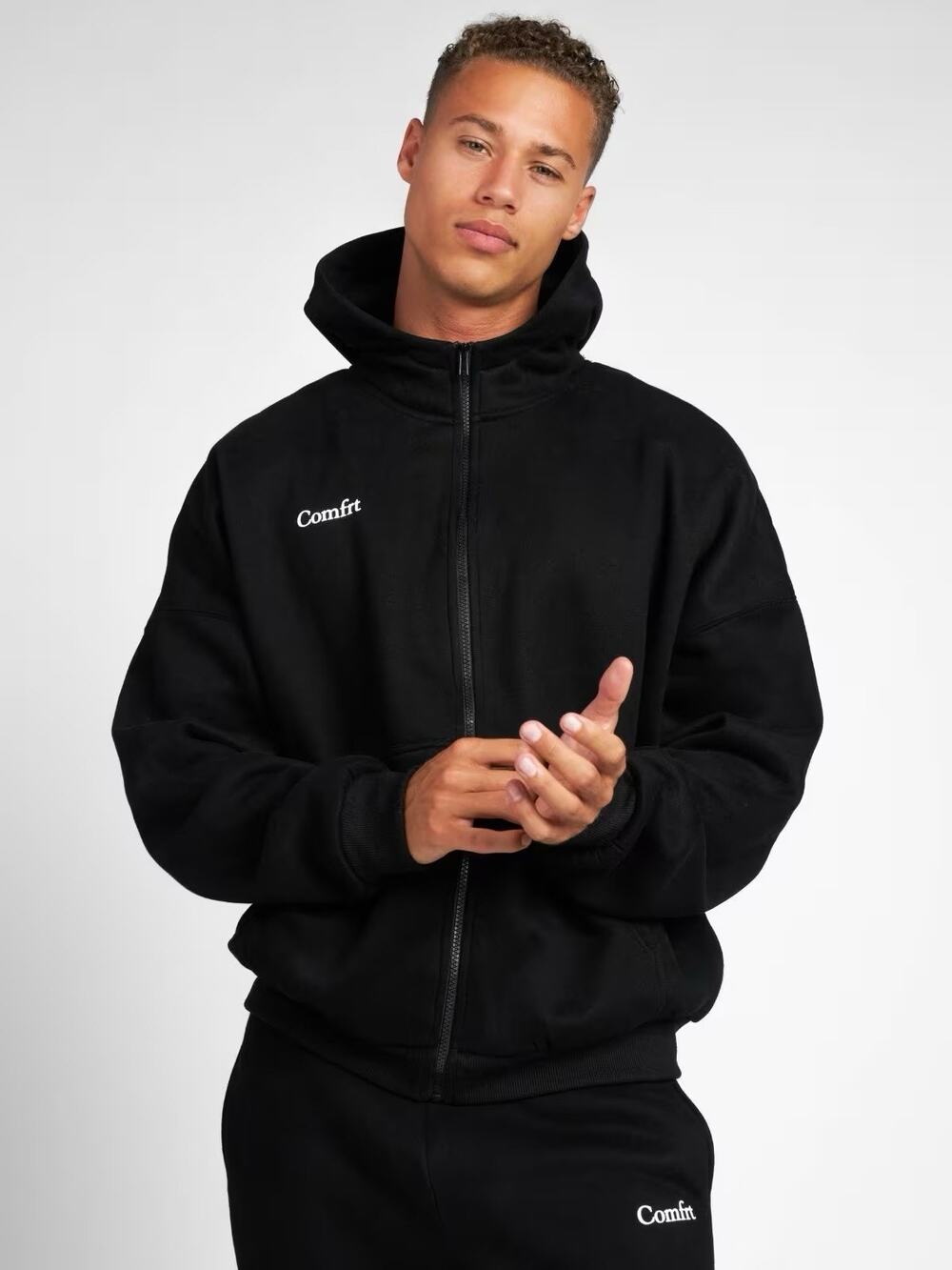 Comfrt Cloud Zip Hoodie Black Size Large Oversized Heavyweight Sweatshirt